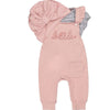 DIRKJE Baby Girl 3 Piece Old Pink Rompers, Tee and Turban Headpiece