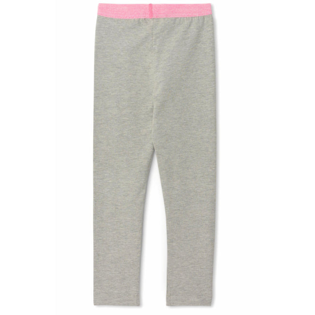 Hatley Little Girl Grey Leggings with Pink Glitter Waistband Back
