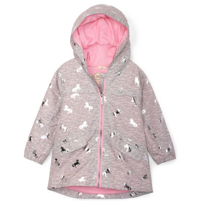 Hatley Little Girl Playful Ponies Rain Jacket Front