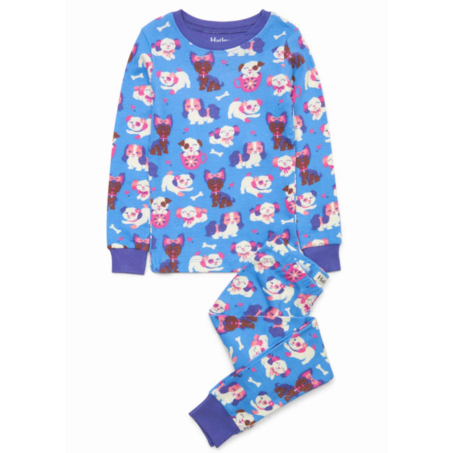 HATLEY Little Girl Organic Cotton Pajama Set with Puppy Love Print