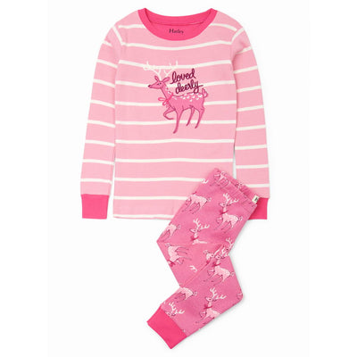 HATLEY Little Girl Organic Cotton Applique Darling Deer 2 Piece Pajama Set