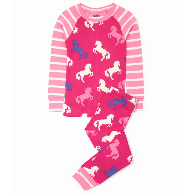HATLEY Little Girl Organic Cotton Playful Horses 2 Piece Pajama Set
