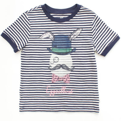 Little Girl Navy/White Stripe Short Sleeve Graphic Tee