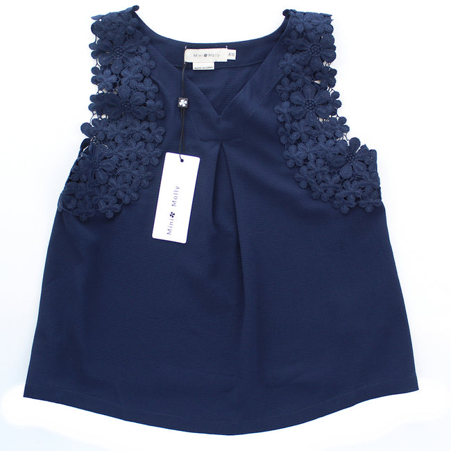 MINI MOLLY Big Girl Navy Flower Lace Top