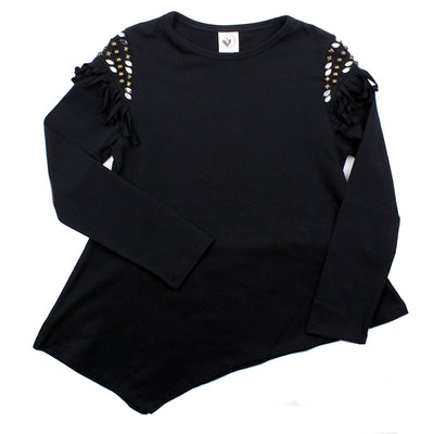 LIMEAPPLE Big   Girl Long Sleeve Fringe Tee