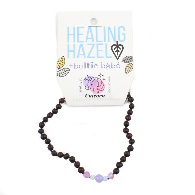 HEALING HAZEL Balticamber Raw Cherry with Moonstones and Amethyst