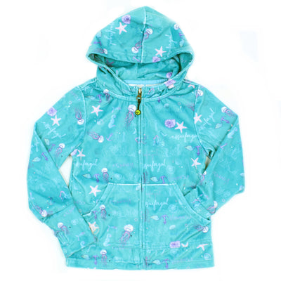 LIMEAPPLE Big Girl Turquoise Ocean Print Minky Jacket