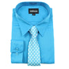 ERNESTO Youth Tween Boys Turquoise Long Sleeve Dress Shirt with Matching Tie