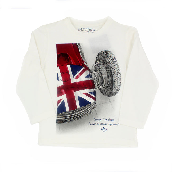 Mayoral Little Boy Long Sleeve White Graphic Tee
