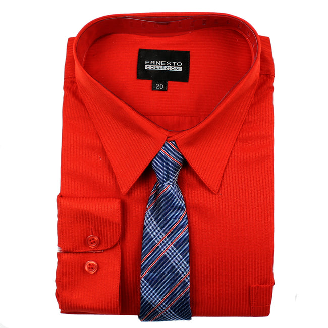 ERNESTO Youth Tween Boys Red Long Sleeve Shirt with Matching Tie