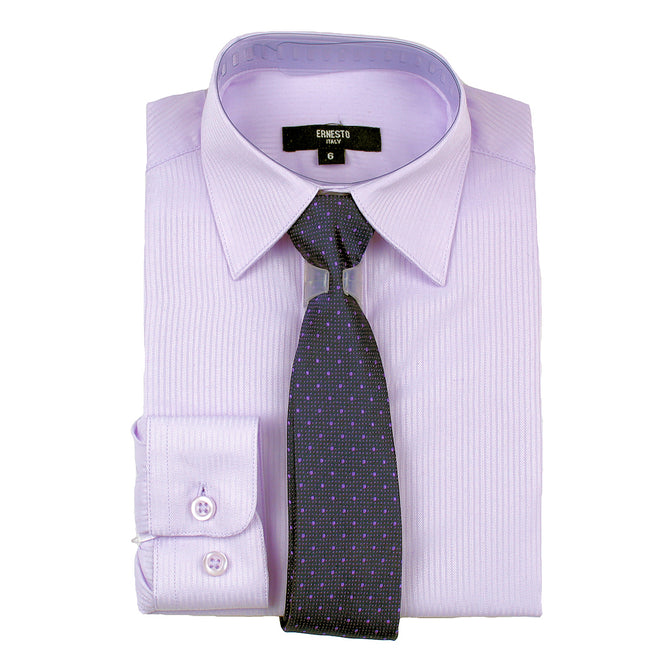 Ernesto of Italy Little Boys Dress Shirt with Matching Tie Lilac