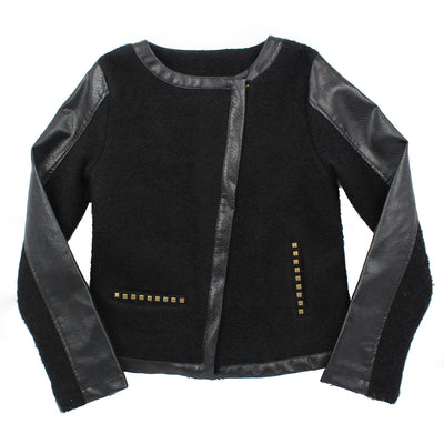 BLUBYBLU Big Girl Faux Leather Black Wool Jacket
