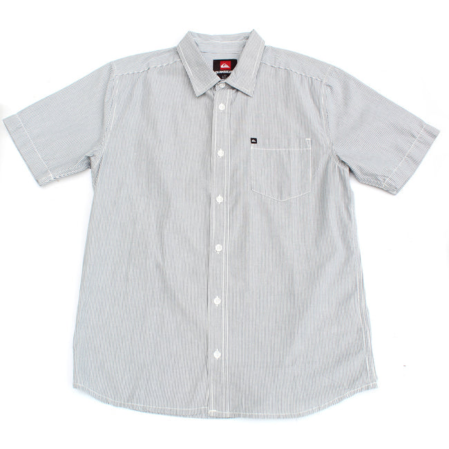 QUICKSILVER Big Boy White and Blue Vertical Pinstripe Short Sleeve Shirt