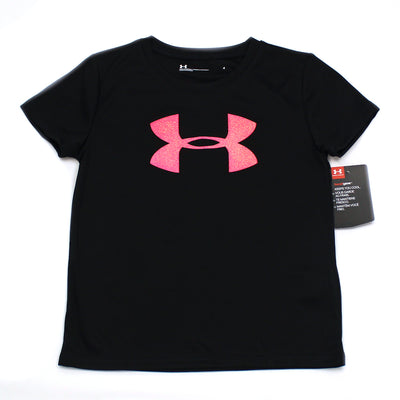 Under Armour Kids Little Girl Black Pink Glitter Logo Short Sleeve Shirt