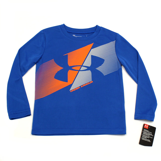 Under Armour Kids Little Boy Slash Logo Long Sleeve Powderkeg Blur Shirt