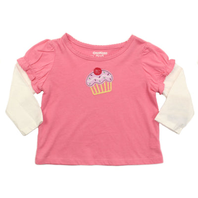 Baby Girl Long Sleeve Pink Cupcake Tee Shirt