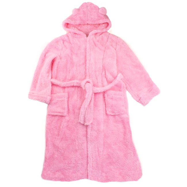 Tween Girls Pink Fluffy Hooded Housecoat