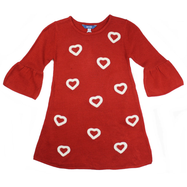 M.I.D. Little Girls Red Knitted Dress with Hearts