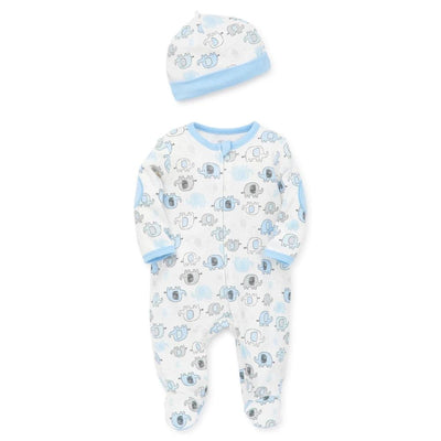 LITTLE ME Baby Boy Blue Elephant Footie with Hat