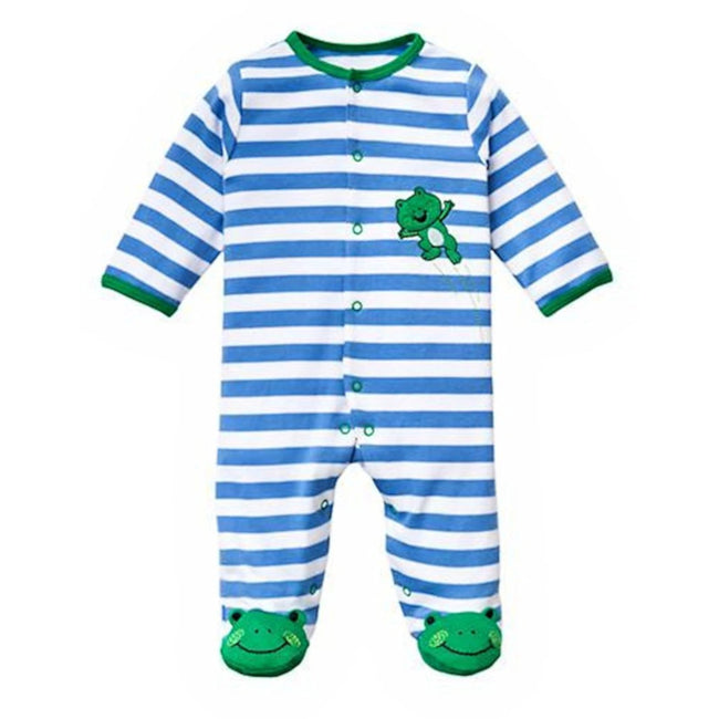 LITTLE ME Baby Boy Footed Blue Striped Frog Sleeper