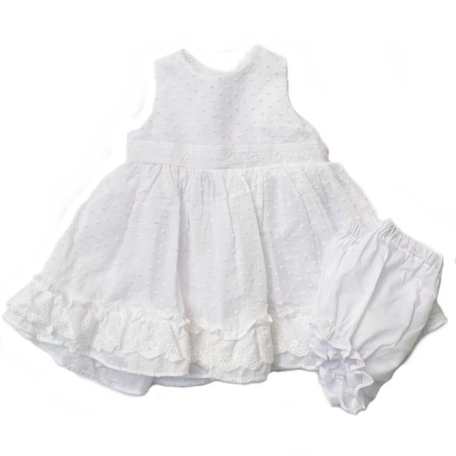 Pippa & Julie Baby Girl Raised Dots and Eyelet Lace Trim Sleeveless dress