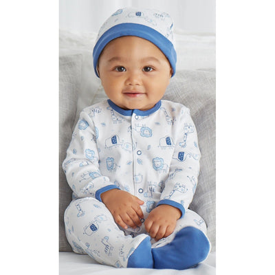 LITTLE ME Baby Boy Blue Safari Print Sleeper with Hat