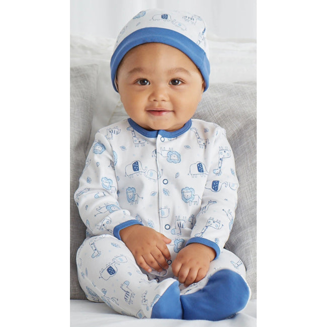 LITTLE ME Baby Boy Blue Safari Print Sleeper with Hat