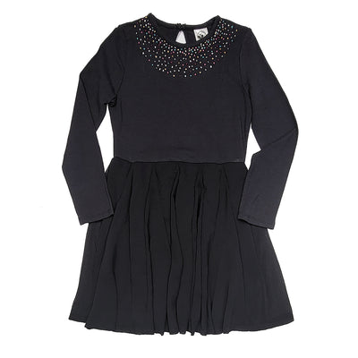 LIMEAPPLE Little Girl Black Flare Dress Embroidered Neck