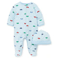 LITTLE ME Baby Boy Colorful Cars Footed Sleeper with Hat