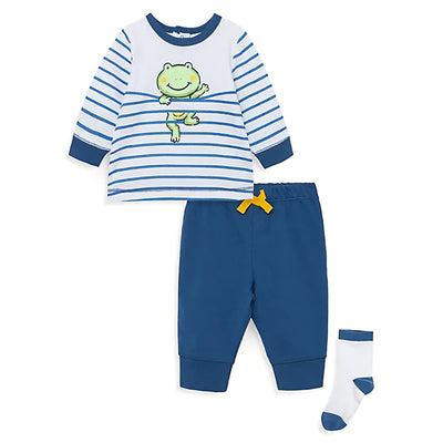 LITTLE ME Baby Boy's 3-Piece Froggy-Theme Top, Joggers & Socks Set