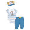 LITTLE ME Baby Boy's 3-Piece Monkey-Theme Bodysuit, Joggers & Hat Set