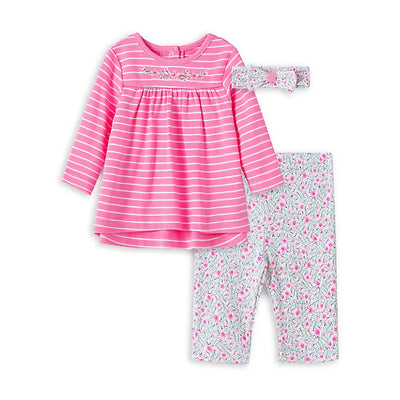 Little Me Baby Girl's 3-Piece Floral Stripe Tunic, Leggings & Headband Set