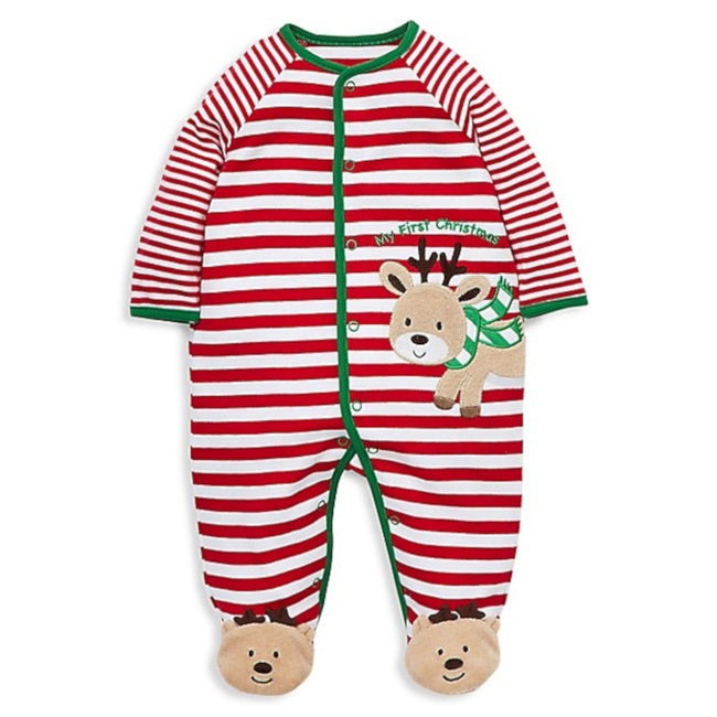 Little Me Candy Stripe Reindeer First Christmas Footed Sleeper