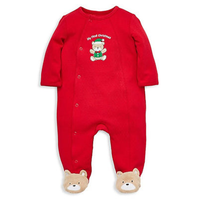 LITTLE ME Baby Girl Red Teddy First Christmas Footed Sleeper