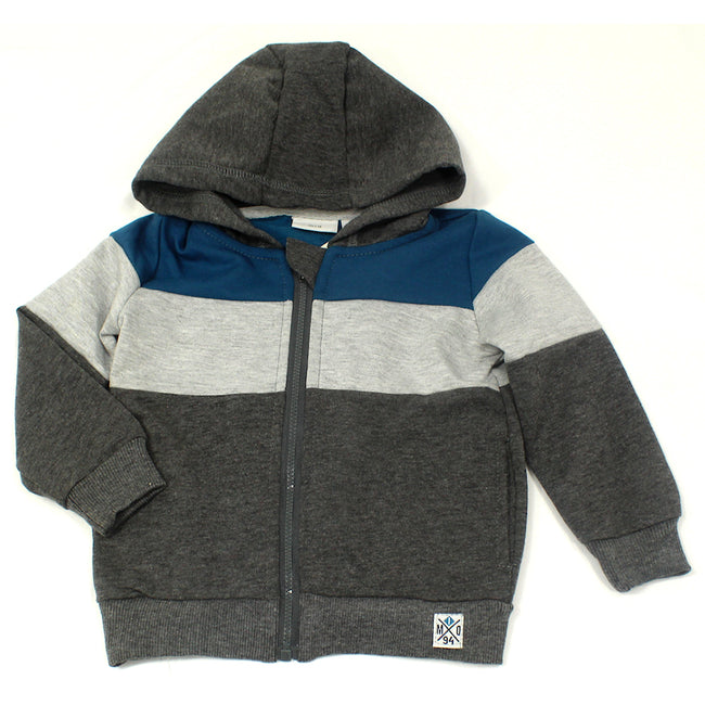 MID Baby Boy Grey Teal Color Block Zippered Hoodie