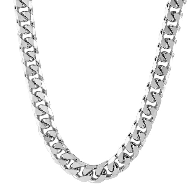 STAINLESS STEEL POLISHED BEVELED CUBAN LINK CHAIN NECKLACE