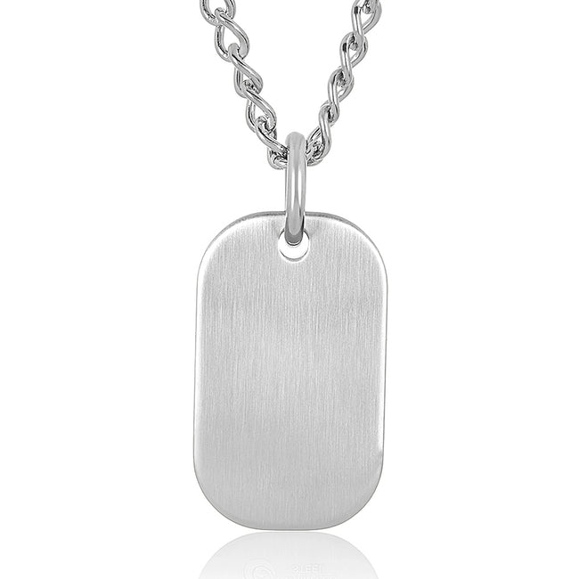 STAINLESS STEEL SATIN FINISHED ENGRAVABLE HEAVY DOG TAG PENDANT NECKLACE