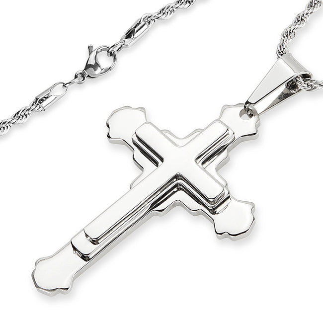 STAINLESS STEEL TRIPLE LAYERED FLARED CROSS PENDANT