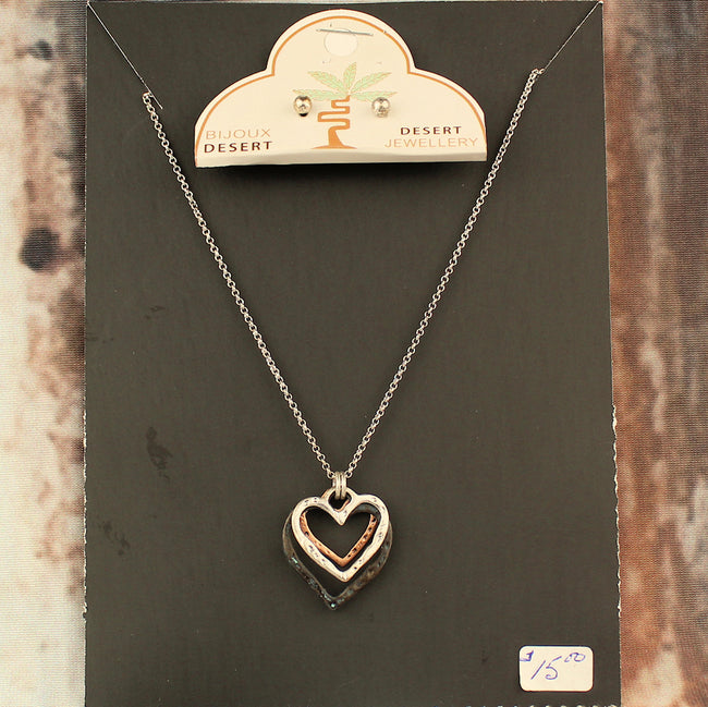 Tri Color Hearts Necklace and Earring Set