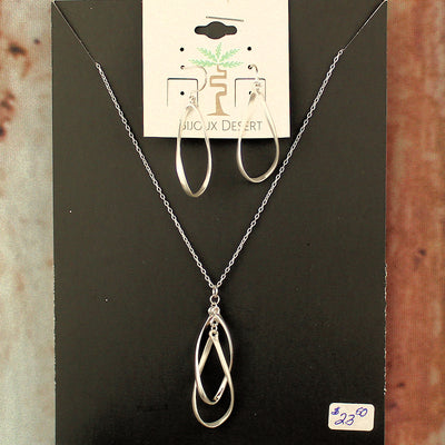 Twin Drop Teardrop Necklace and Earring Set