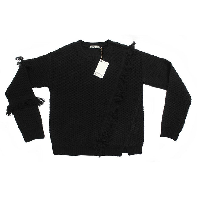 DEX KIDS Big Girl Black Fringed Long Sleeve Sweater