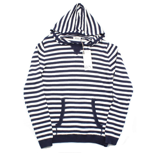 DEX KIDS Big Girl Blue White Striped Hooded Pullover Sweater.