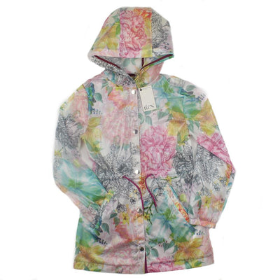 DEX KIDS Big Girl Floral Print Hooded Rain Jacket Front