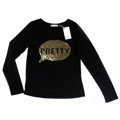 DEX KIDS Big Girl Long Sleeve Black Shirt with Flip Sequins