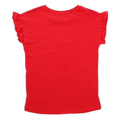 DEX KIDS Big Girl Red Ruffle Cuff Short Sleeve Tee Shirt Back