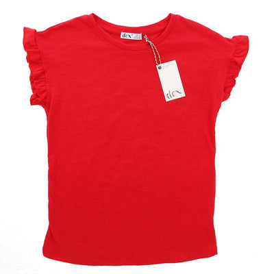 DEX KIDS Big Girl Red Ruffle Cuff Short Sleeve Tee Shirt Front