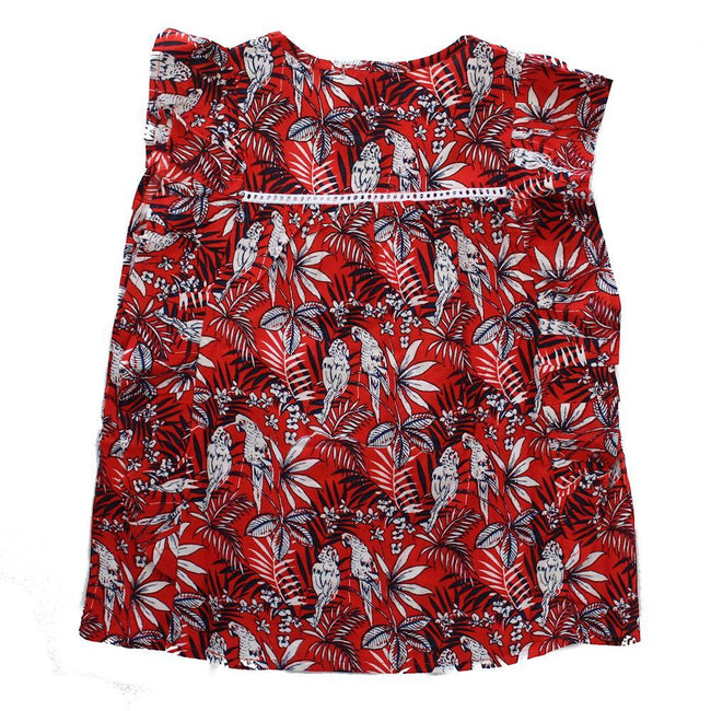 DEX KIDS Big Girl Red Tropical Print Sleeveless Ruffle Top