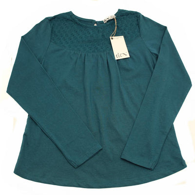 DEX KIDS Big Girl Teal Embroidered Long Sleeve Top Front