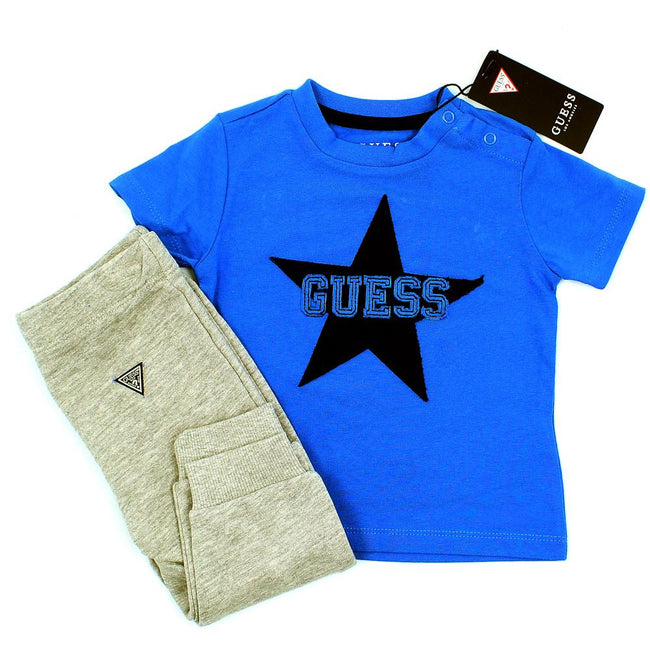GUESS KIDSWEAR Baby Boy 2 Pc Blue T-Shirt with Grey Sweat Pants