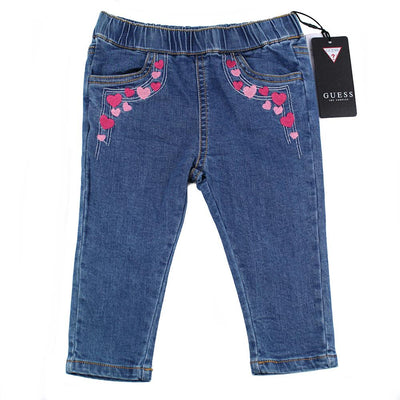 GUESS KIDSWEAR Baby Girl Denim Jeans with Hearts Embroidery